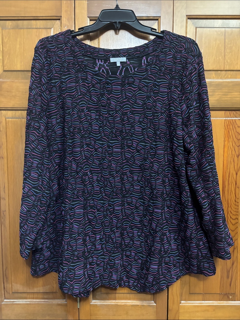 Habitat Black Long-Sleeve Tee with Purple & Teal Wave Print